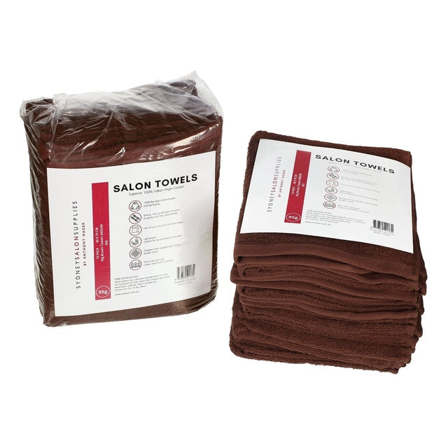 SSS 95g Brown Bleach-Resistant Salon Towels 100% Cotton 40x70cm Pack of 10