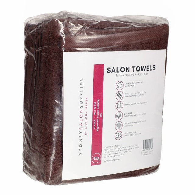 SSS 95g Brown Bleach-Resistant Salon Towels 100% Cotton 40x70cm Pack of 10