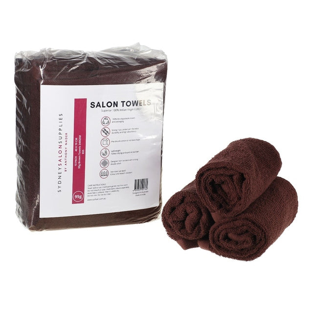 SSS 95g Brown Bleach-Resistant Salon Towels 100% Cotton 40x70cm Pack of 10