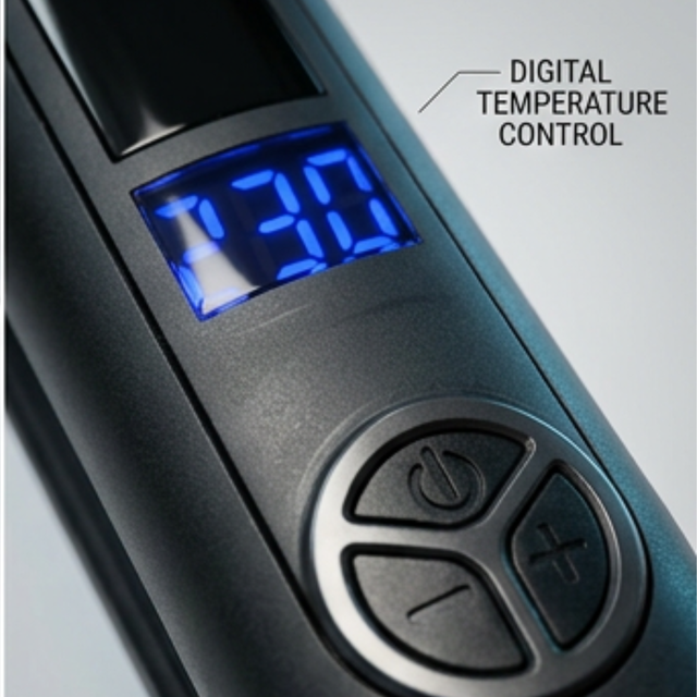 Digital temperature display on LTN Original hair straightener set to 230 degrees