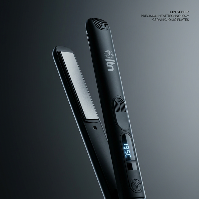 Close-up of LTN Original ceramic hair straightener with open plates