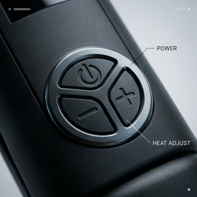 Power and heat adjustment buttons on LTN Original hair straightener handle