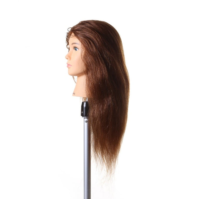 Libby SSS brown 100% human hair mannequin head, 20-inch length, left side view