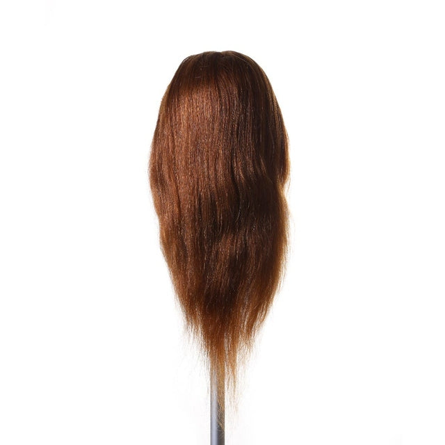 Back view of Libby SSS mannequin head showing long straight brown 100% human hair