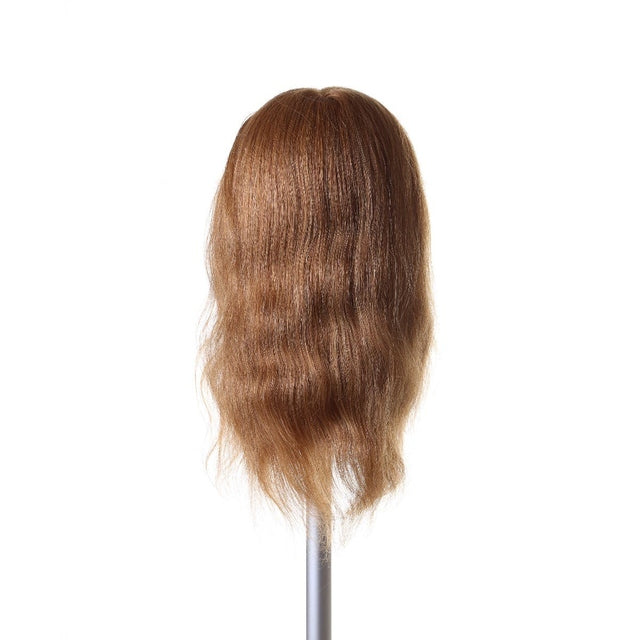 Back view of Lindy SSS 100% human hair mannequin head, light brown #27, 16 inch length