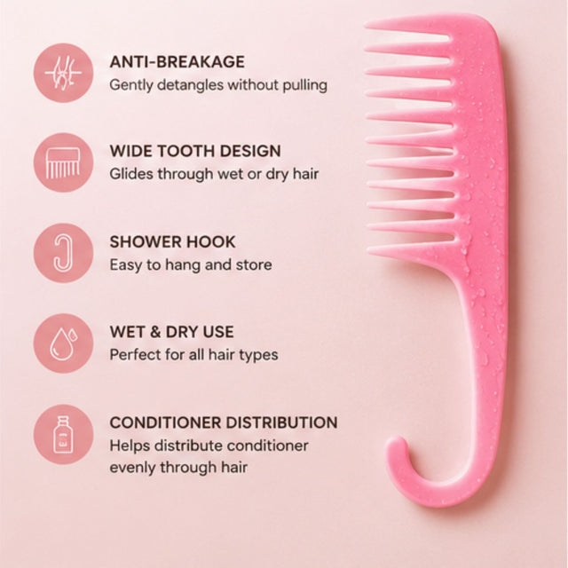 SSS Wide Tooth Hair Comb for Shower, Curly Hair & Conditioner Distribution