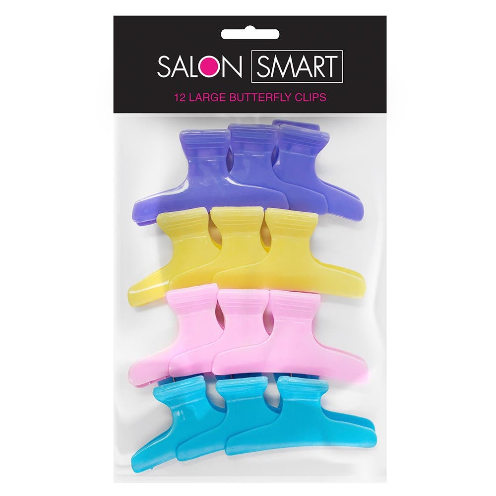 Salon Smart Coloured Butterfly Hair Clips, Large 12pk