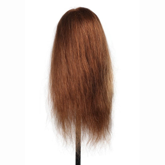 Rear view of Sarah SSS mannequin head displaying full length brown human hair