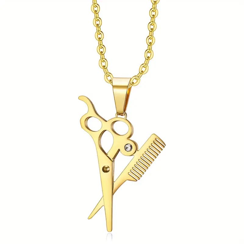 Scissors & Comb Necklaces Gift For Hairdresser/ Hair Stylist/ Barber in Gold