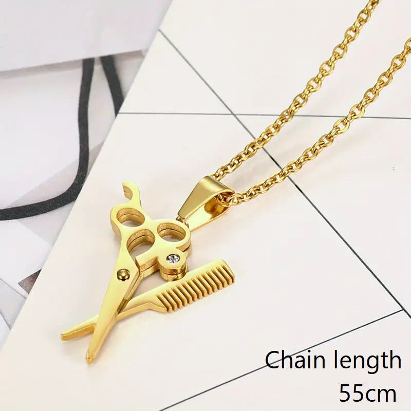 Scissors & Comb Necklaces Gift For Hairdresser/ Hair Stylist/ Barber in Gold