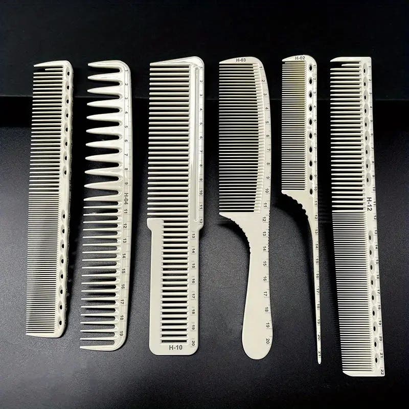 Set of 6 Hairdressing ABS Plastic Handle,Anti-static Styling Combs - White