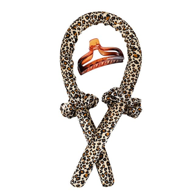 Silky Satin Heatless Curling Rod Headband Set - Leopard