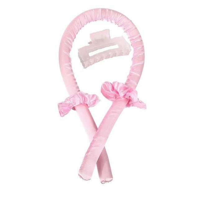 Silky Satin Heatless Curling Rod Headband Set - Pink