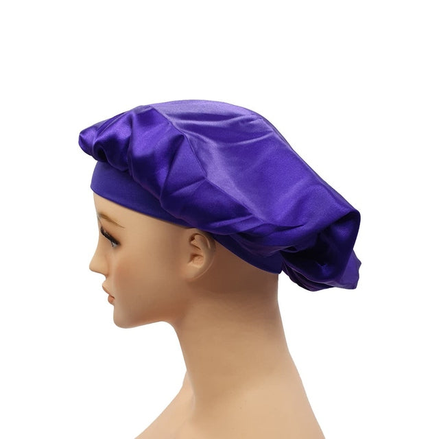 Silky Satin Night Sleep Cap Hair Bonnet WIDE Band-Purple
