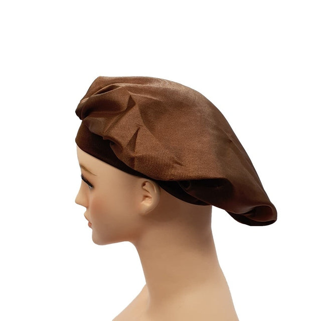 Silky Satin Night Sleep Cap Hair Bonnet WIDE Band-Brown