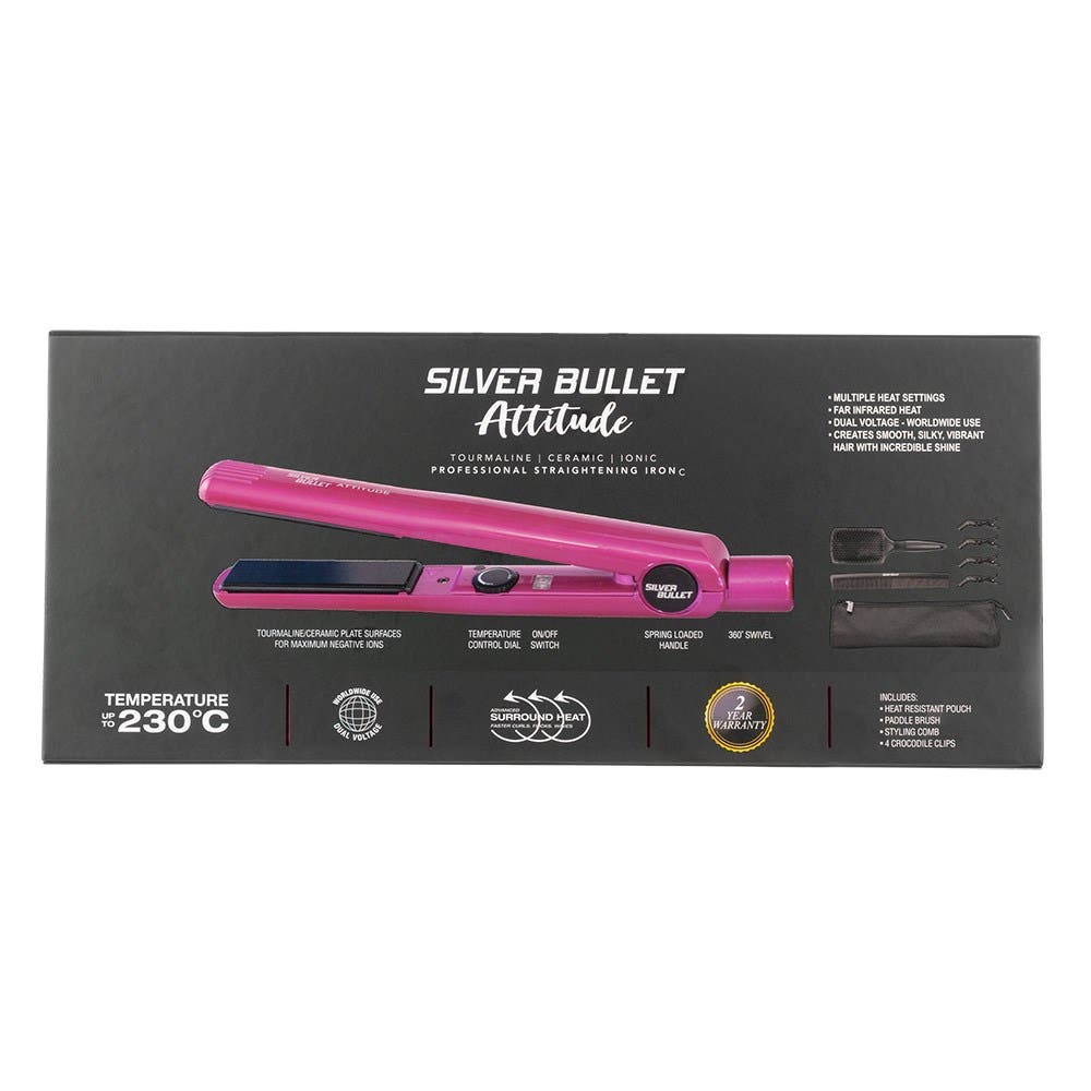 Silver Bullet Attitude Black Ceramic Hair Straightener - Hot Pink