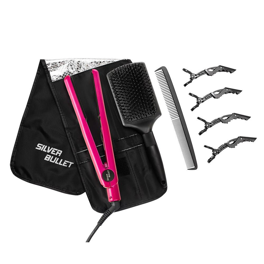Silver Bullet Attitude Black Ceramic Hair Straightener - Hot Pink