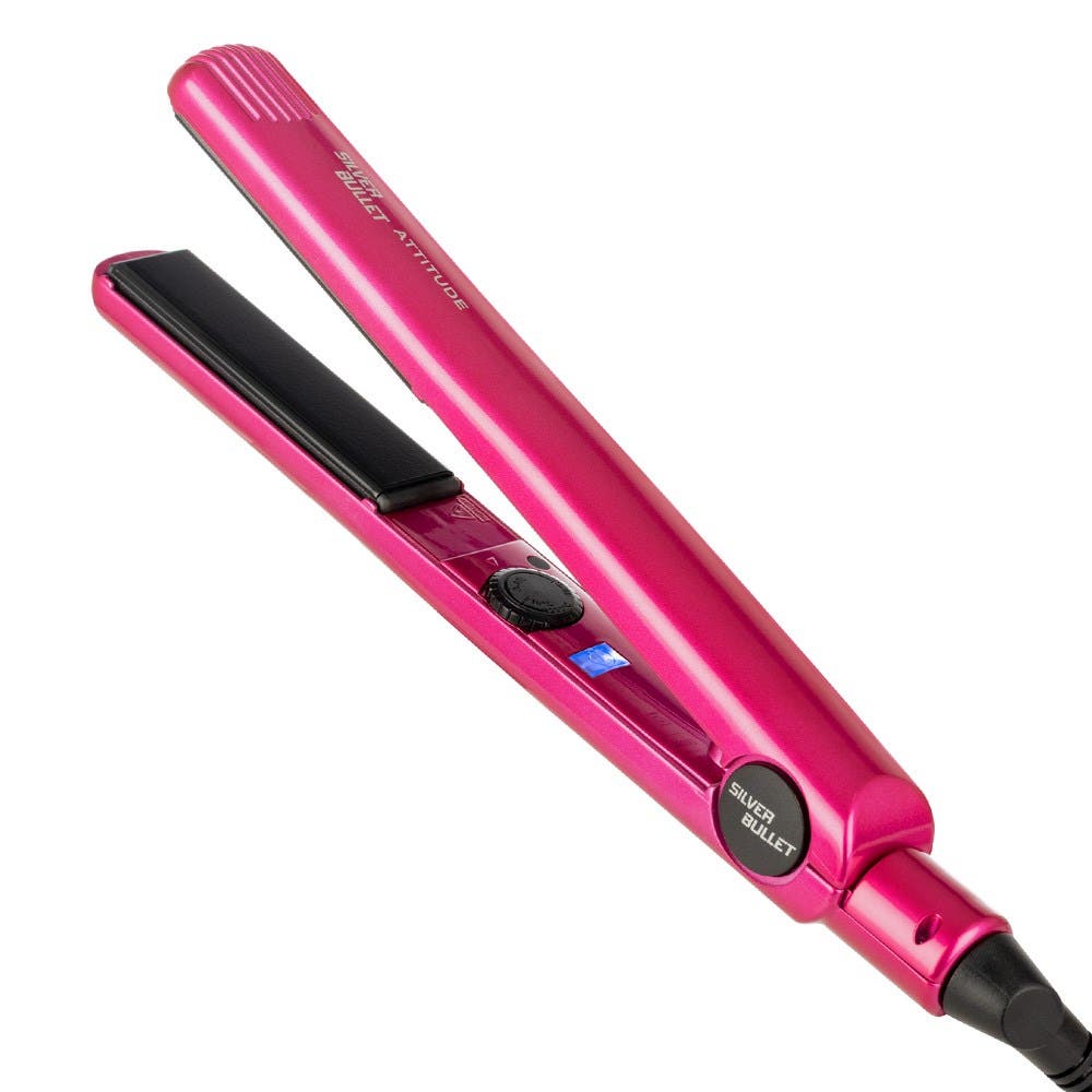 Silver Bullet Attitude Black Ceramic Hair Straightener - Hot Pink