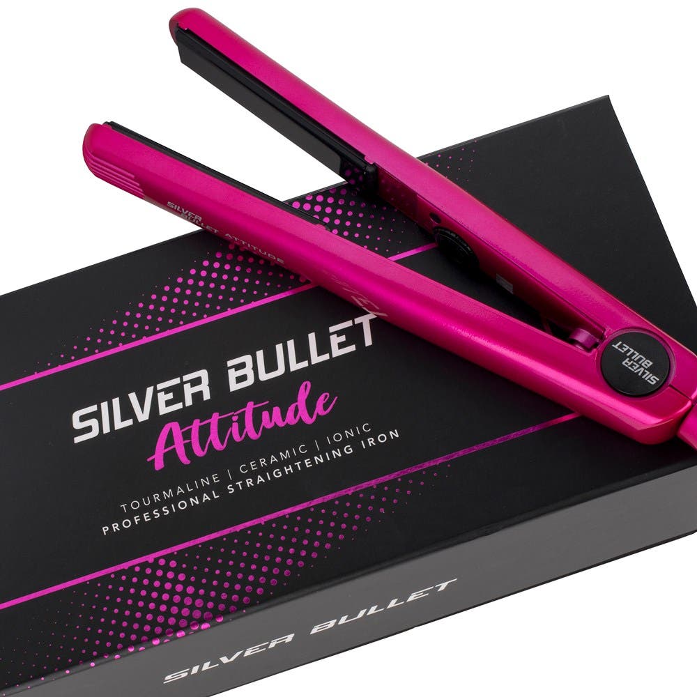 Silver Bullet Attitude Black Ceramic Hair Straightener - Hot Pink