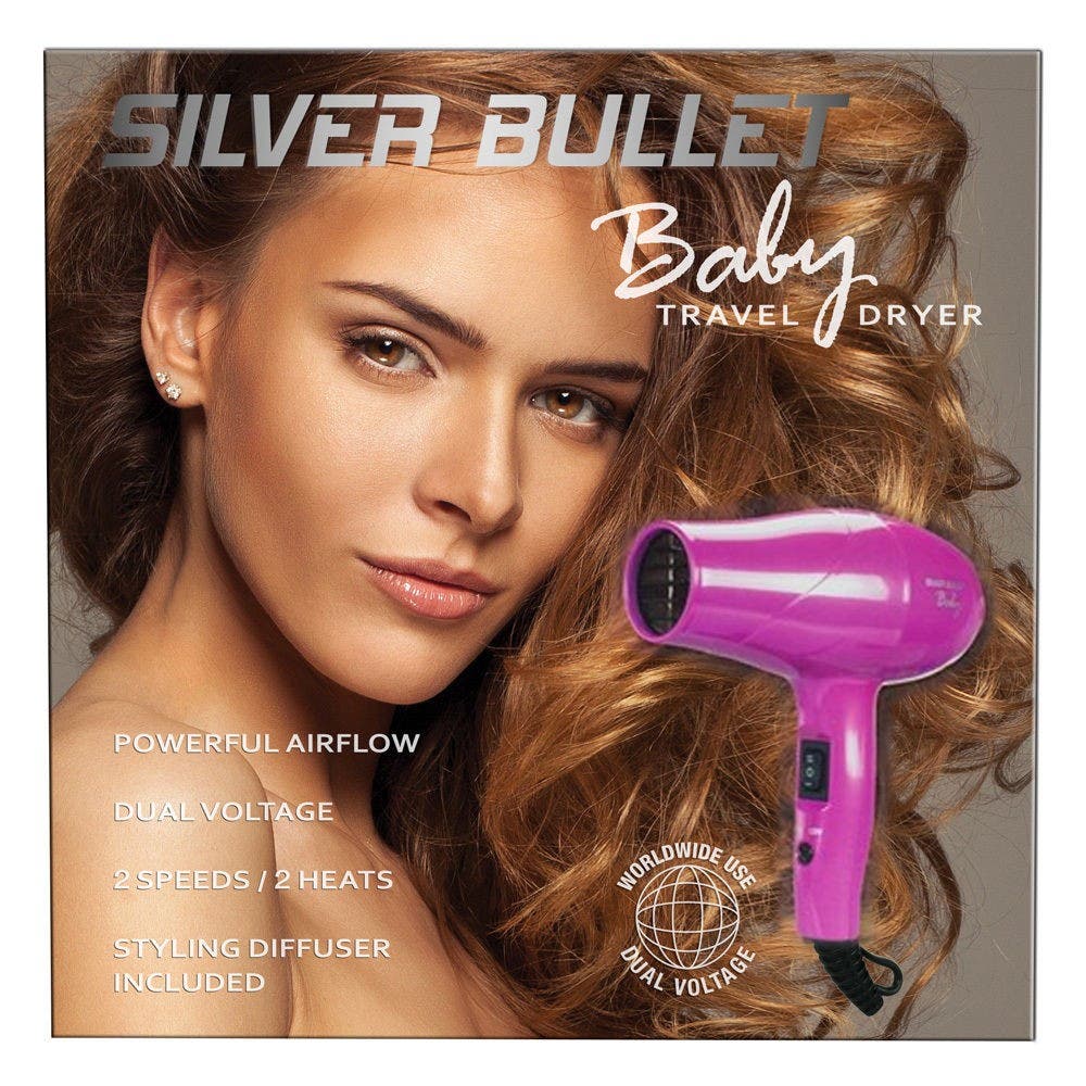 Silver Bullet Baby Travel Mini Hair Dryer & Diffuser - 1200W Dual Voltage
