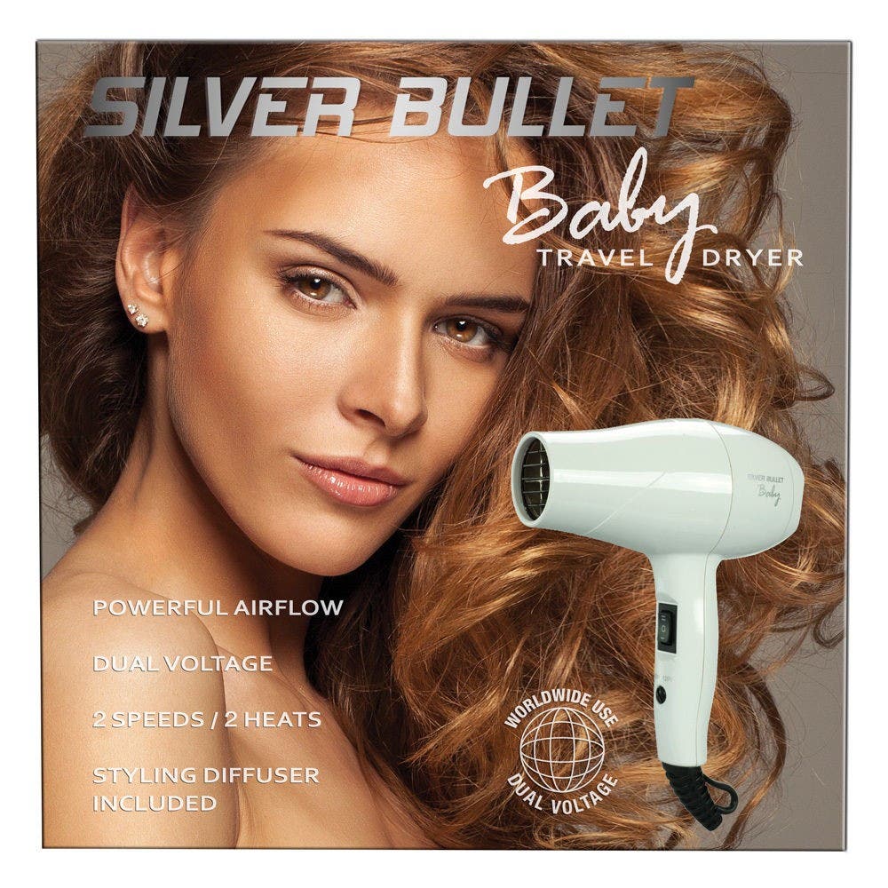 Silver Bullet Baby Travel Mini Hair Dryer & Diffuser - 1200W Dual Voltage