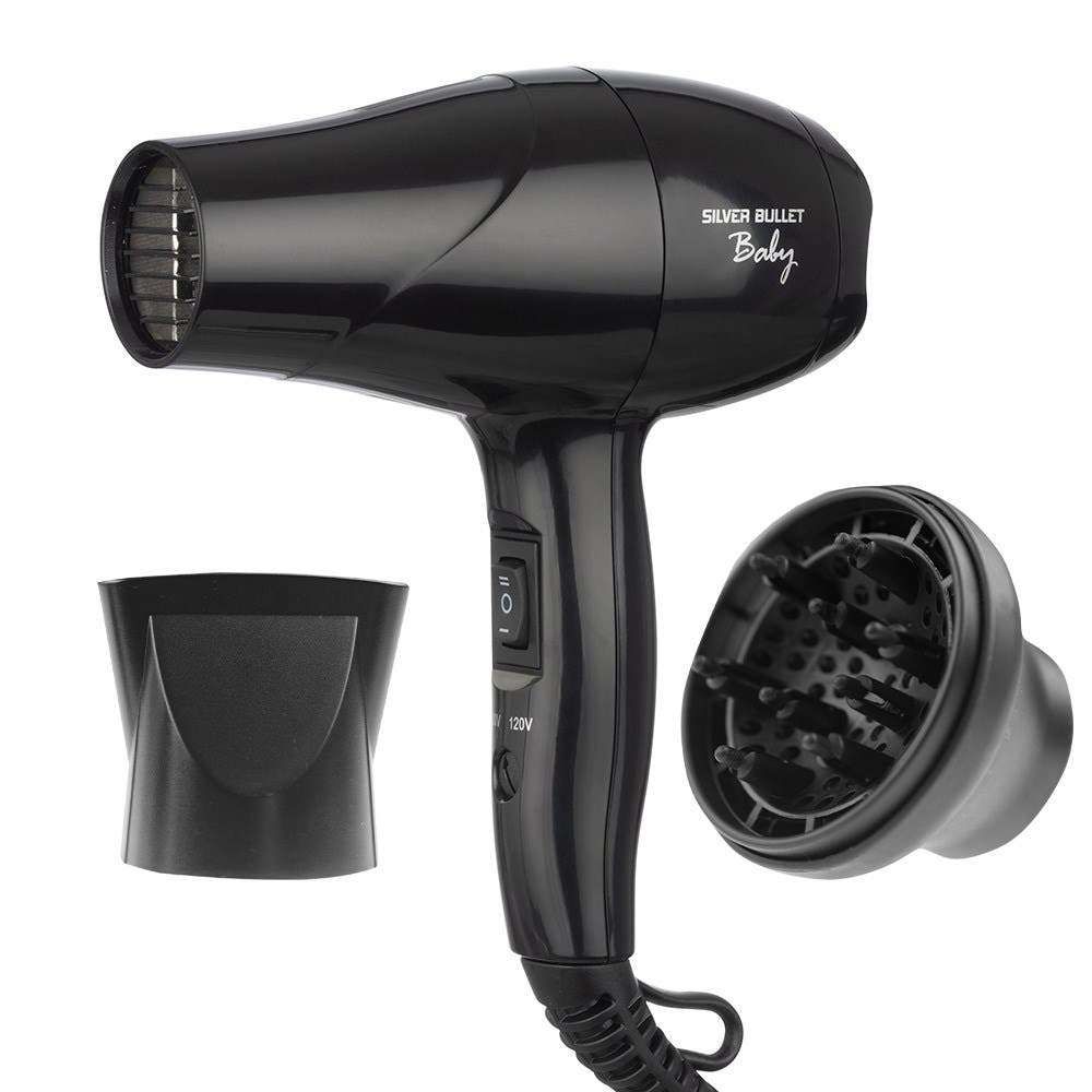 Silver Bullet Black Baby Travel Mini Hair Dryer & Diffuser - 1200W Dual Voltage