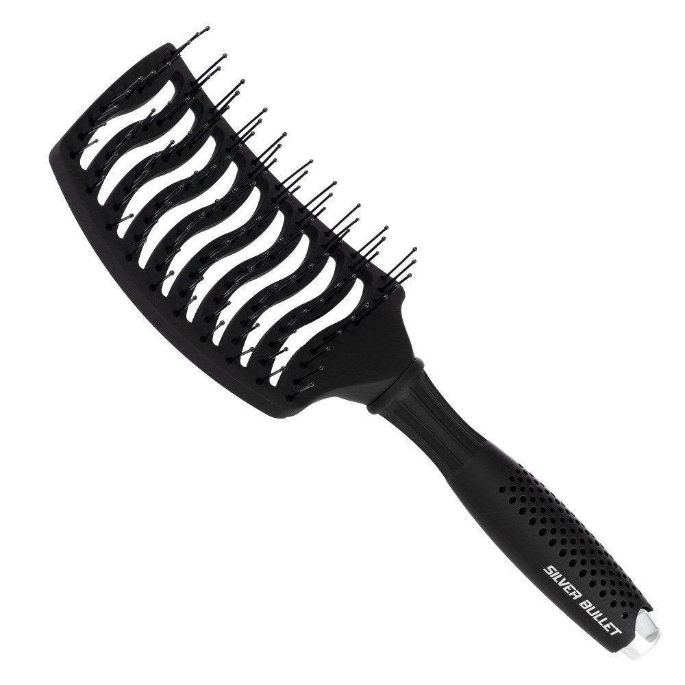 Silver Bullet Black Velvet Nylon Curved Vented Paddle Brush 111219