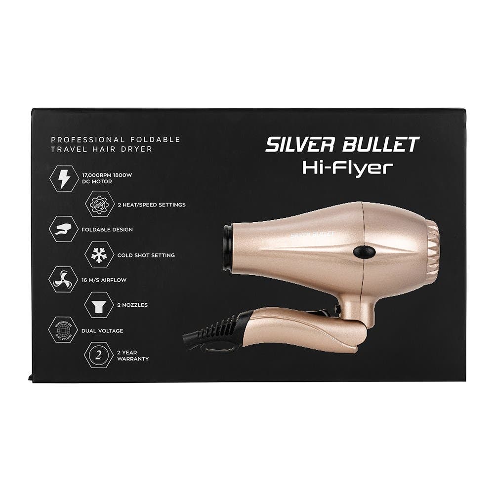 Silver Bullet Hi-Flyer Foldable Travel Hair Dryer 1800W - Champagne