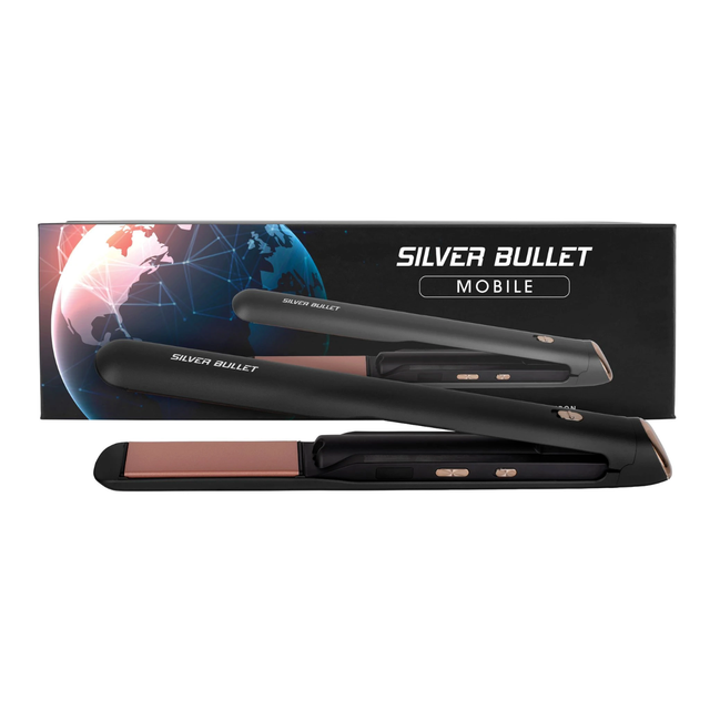 Silver Bullet cordless hair straightener with box, USB rechargeable travel styler up to 220°C