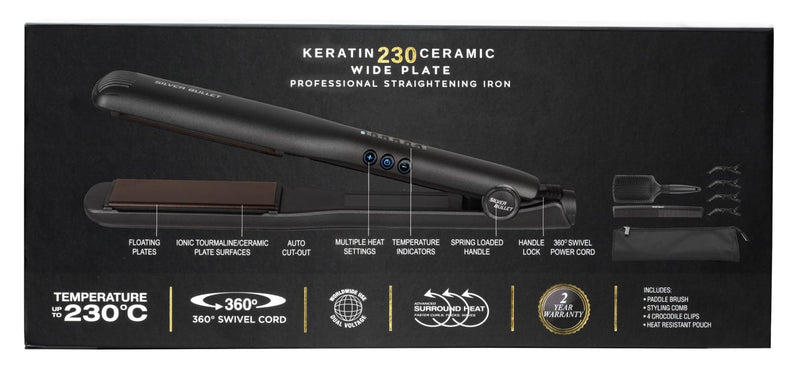 Silver Bullet NEW Keratin 230 Ceramic Wide Plate 37mm Hair Straightener 900424