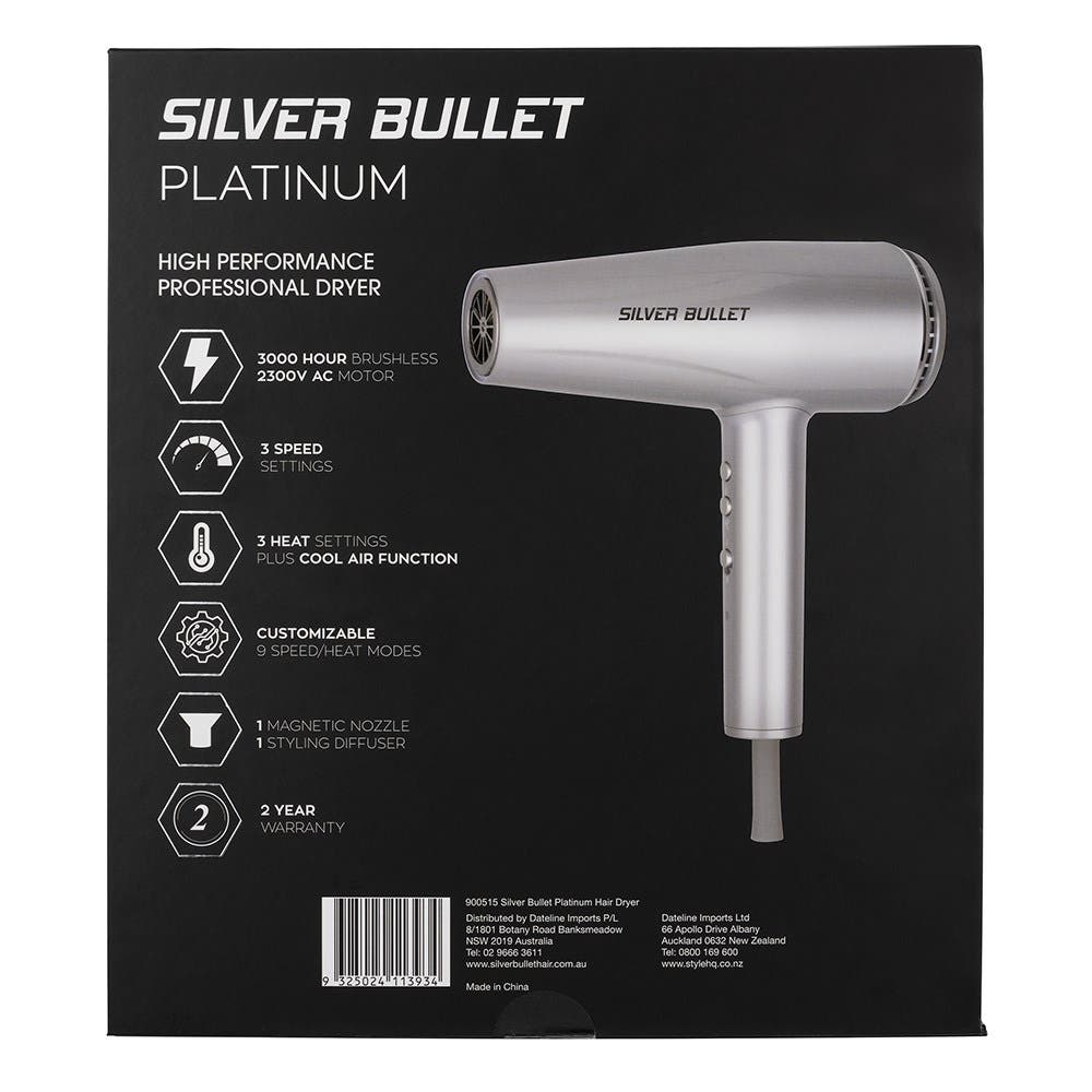 Silver Bullet Platinum Hair Dryer & Diffuser - 2200W Professional Power