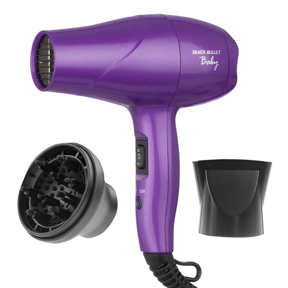Silver Bullet Purple Baby Travel Mini Hair Dryer & Diffuser - 1200W Dual Voltage