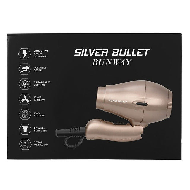 Silver Bullet Runway Foldable Mini Travel Hair Dryer 1200W - Champagne