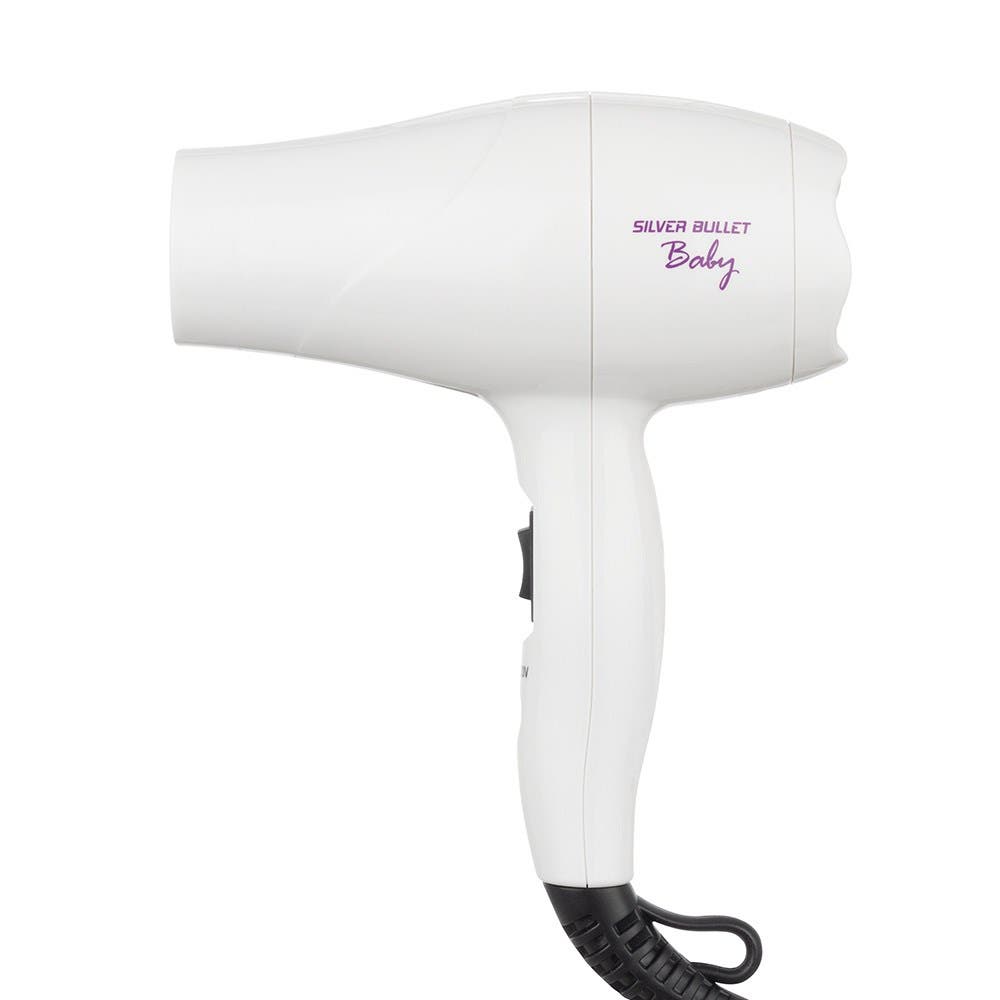 Silver Bullet White Baby Travel Mini Hair Dryer & Diffuser – 1200W Dual Voltage