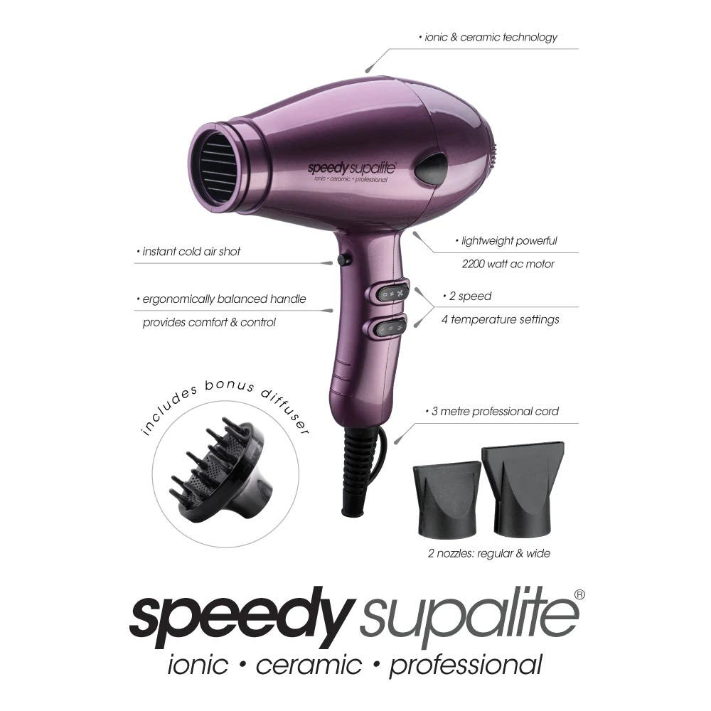 Speedy Supalite Ionic Ceramic Professional Hairdryer *choose colour