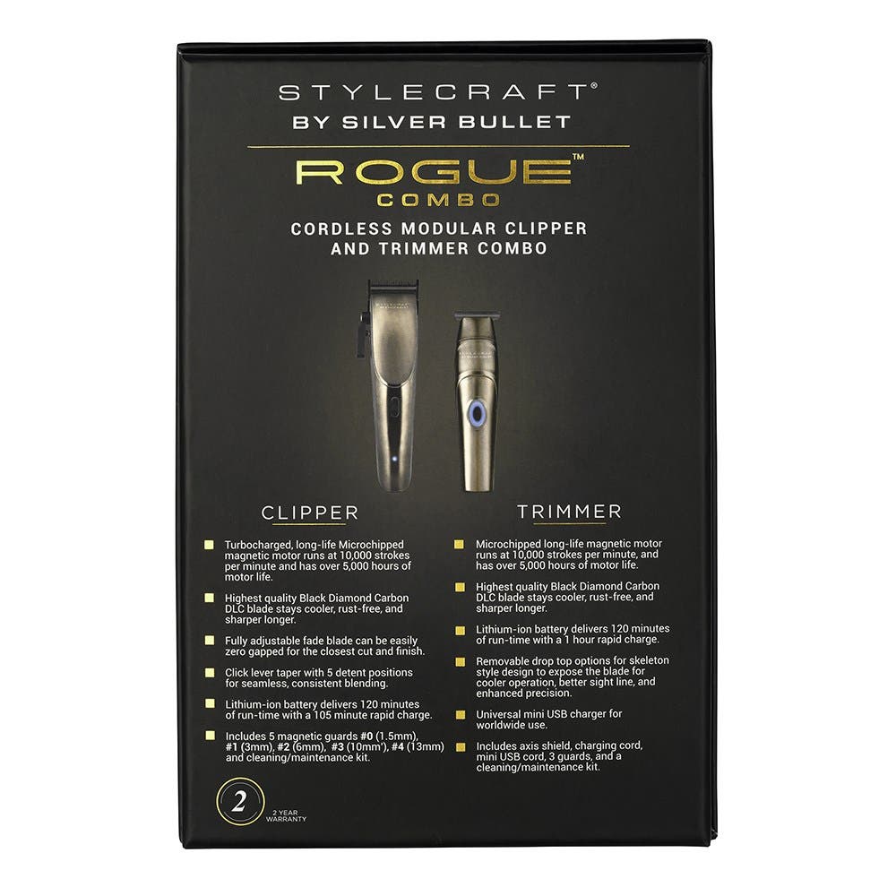 StyleCraft by Silver Bullet ROGUE - Cordless Modular Clipper and Trimmer, Brass 900921