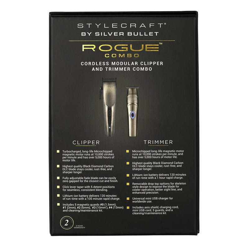 StyleCraft by Silver Bullet ROGUE - Cordless Modular Clipper and Trimmer, Brass 900921