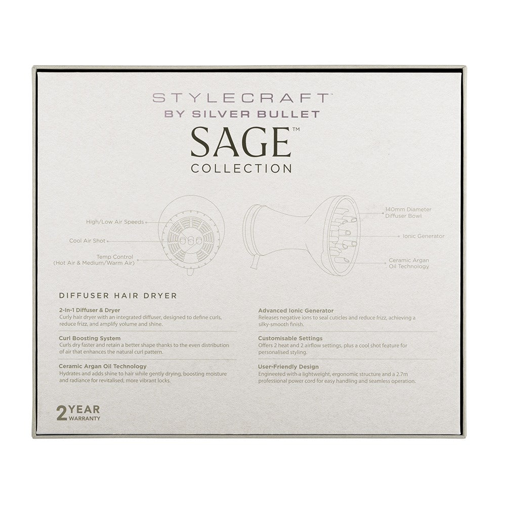 StyleCraft by Silver Bullet Sage Collection - Diffuser Hair Dryer