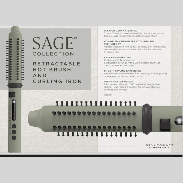StyleCraft by Silver Bullet Sage Collection - Retractable Styling Brush & Curling Iron