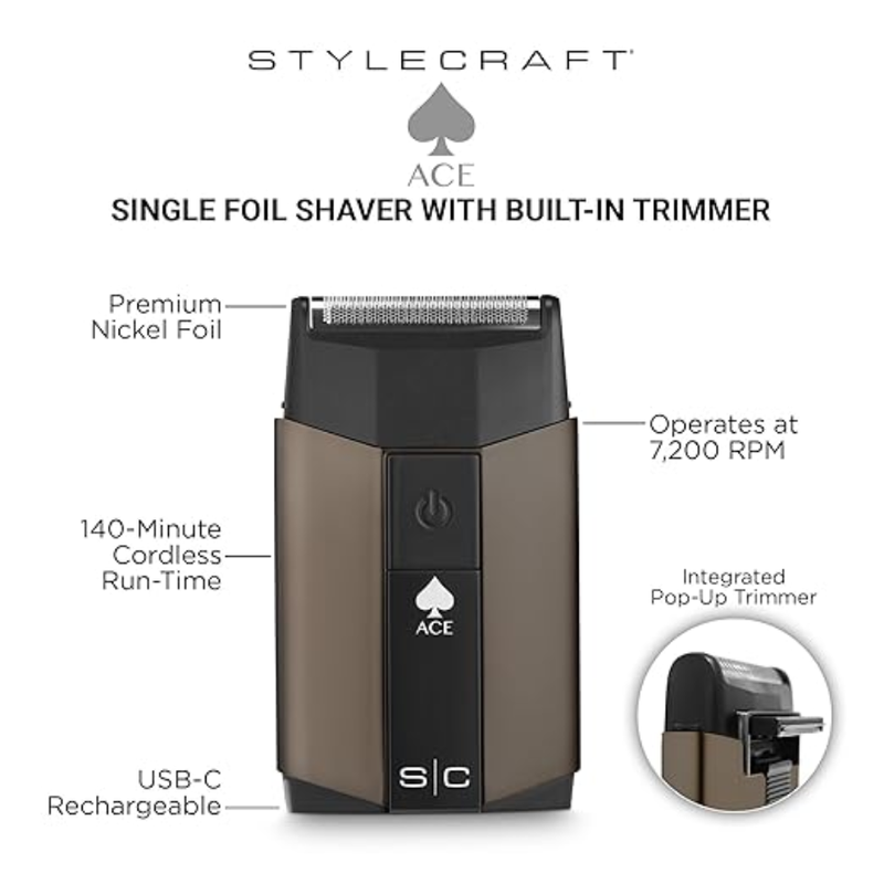 StyleCraft by Silver Bullet Single Foil Shaver with Built-in Trimmer