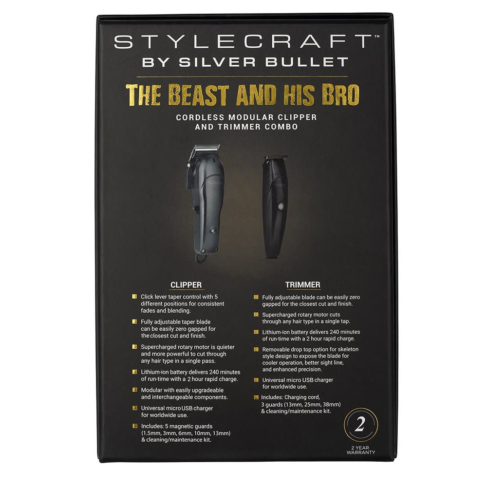 StyleCraft by Silver Bullet The Beast and His Bro - Cordless Modular Clipper and Trimmer, Black