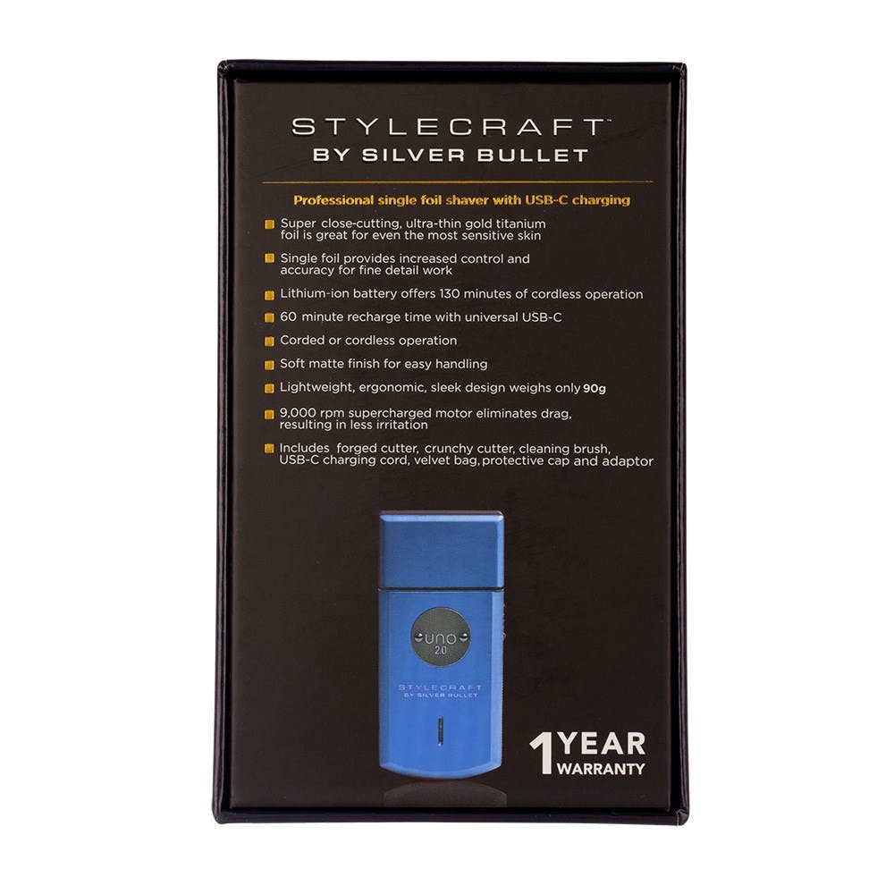 StyleCraft by Silver Bullet Uno 2.0 Single Foil Shaver Blue 900937
