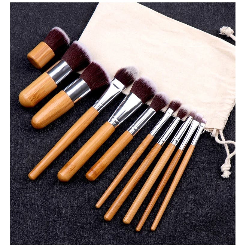 Synthetic Makeup Brushes set 11pcs - Bamboo Handle