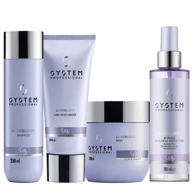 System Professional LuxeBlond Quad Shampoo, Moisturiser, Mask & Bi-Phase UV,Heat Protector