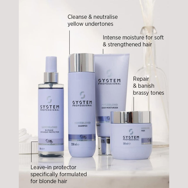 System Professional LuxeBlond Quad Shampoo, Moisturiser, Mask & Bi-Phase UV,Heat Protector