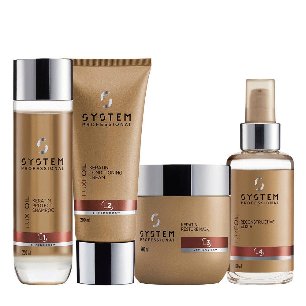 System Professional LuxeOil Quad Kit Shampoo, Conditioner, Keratin Restore Mask & Reconstructive Elixir 100ml