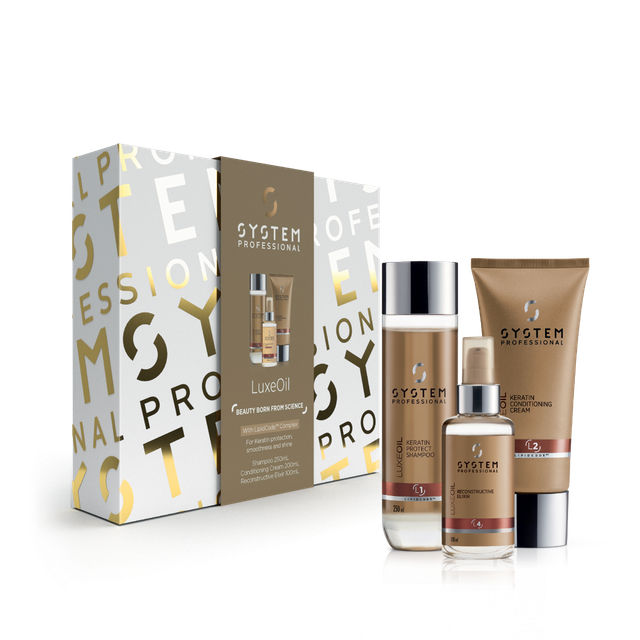 System Professional LuxeOil Trio Beauty Born From Science Gift Pack Shampoo, Conditioner & Reconstructive Elixir 100ml
