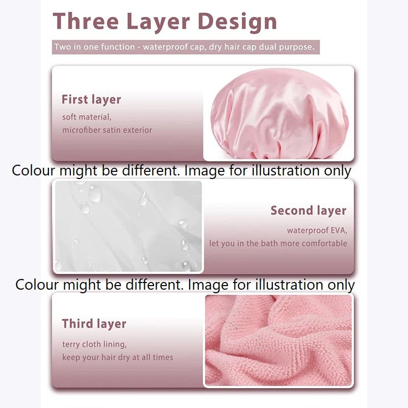 Triple Layer Large Shower Cap - Black