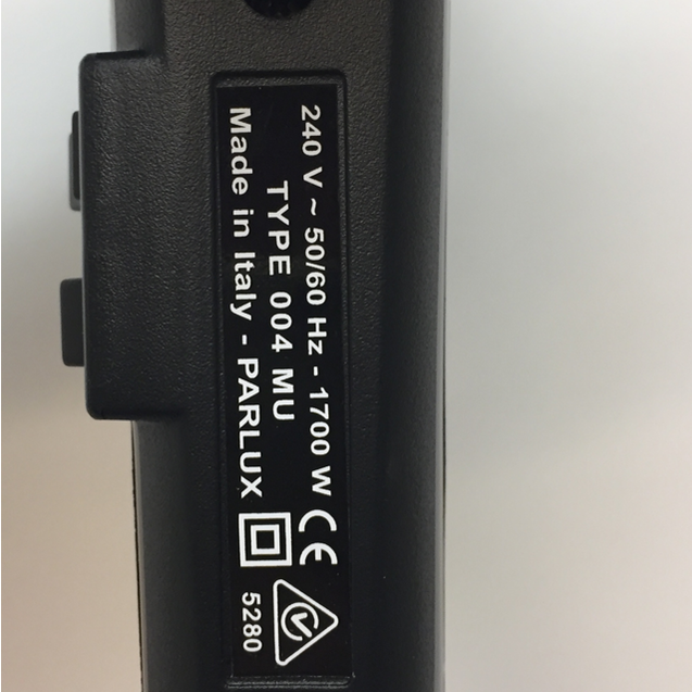 Close-up of Twin Turbo 2600 hair dryer label showing 240V 1700W specs and Made in Italy text