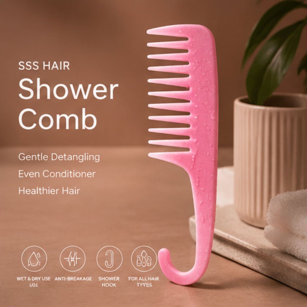 SSS Wide Tooth Hair Comb for Shower, Curly Hair & Conditioner Distribution